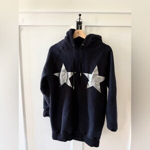Good American Black Hoodie with Metallic Silver Stars